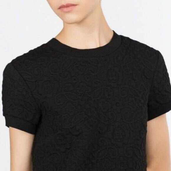 ZARA Floral Jacquard Embossed Mini Dress Soft Knit Black Sz M - Picture 2 of 12